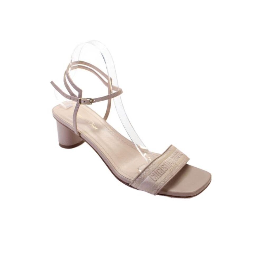 Christian Dior Womens Embroidered Logo Buckled Kitten Heels Beige Size EUR 40